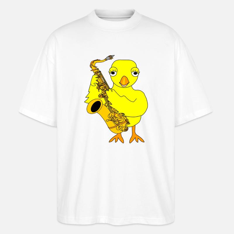 Saxophon Küken - Stanley/Stella Oversized Unisex Bio T-Shirt Blaster 2.0 - Weiß