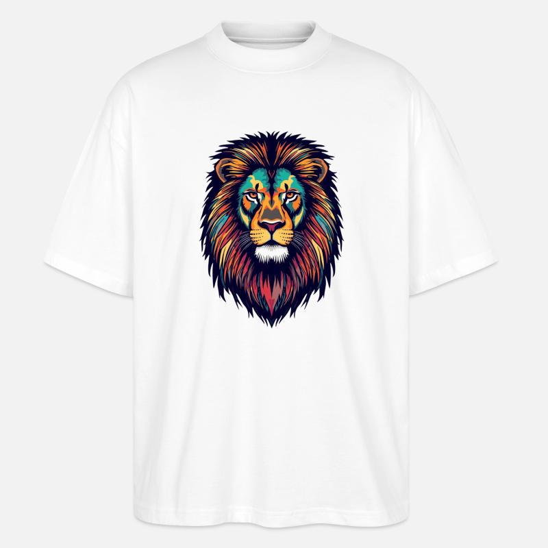 Leuchtender Löwe Farbexplosion - Stanley/Stella Oversized Unisex Bio T-Shirt Blaster 2.0 - Weiß