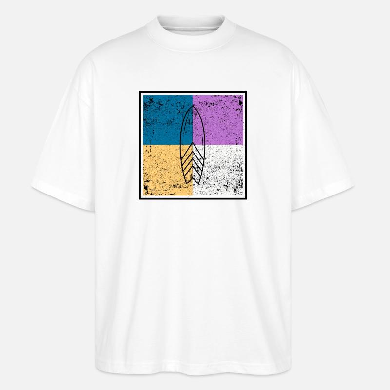 Surfbrett auf vierfarbigem Quad-Design - Stanley/Stella Oversized Unisex Bio T-Shirt Blaster 2.0 - Weiß