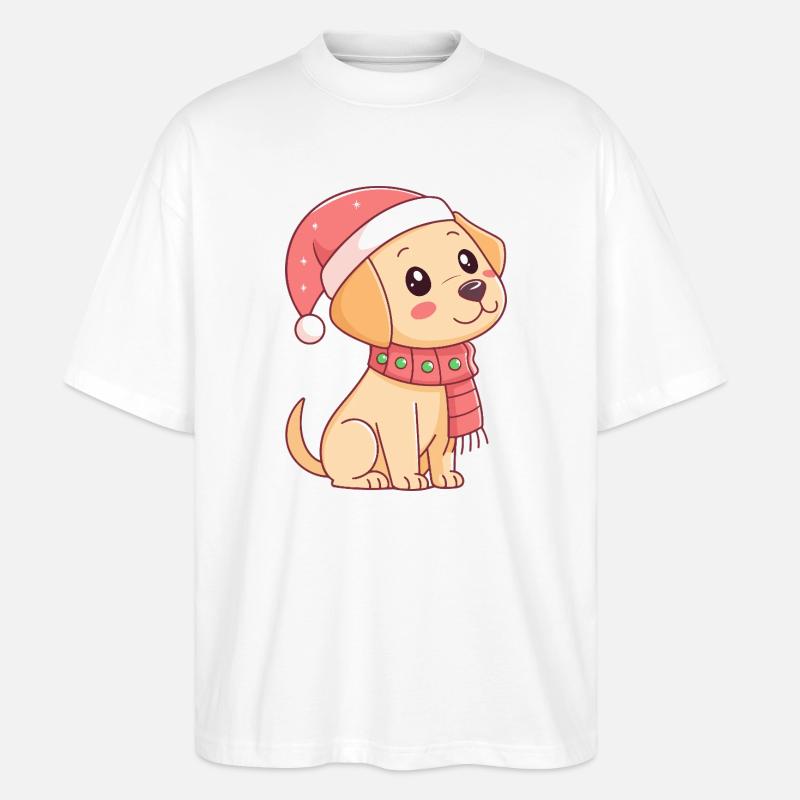 Festlicher Welpe mit Weihnachtshut - Stanley/Stella Oversized Unisex Bio T-Shirt Blaster 2.0 - Weiß
