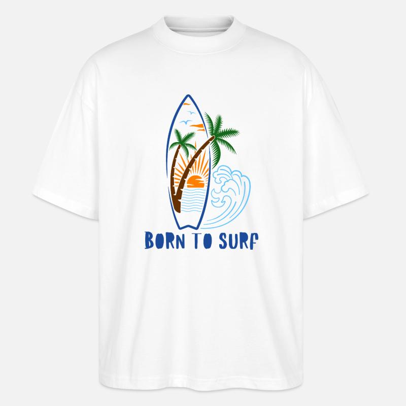 Né pour surfer – Palm Sunset - T-shirt bio Blaster 2.0 coupe oversize Stanley/Stella Unisexe - blanc