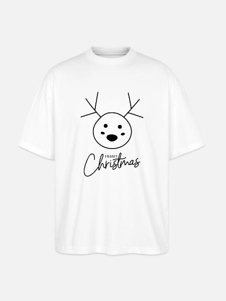 Christmas Moose Stick Figure (2) - Stanley/Stella Oversized Unisex Organic T-shirt Blaster 2.0 - white
