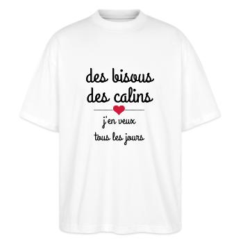 des bisous des calins - T-shirt bio Blaster 2.0 coupe oversize Stanley/Stella Unisexe - blanc - Devant - Alina (178cm) & Michal (187cm)