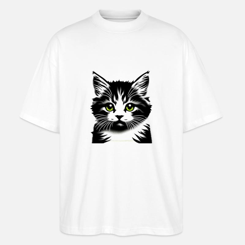 Visage de chat affectueux - T-shirt bio Blaster 2.0 coupe oversize Stanley/Stella Unisexe - blanc