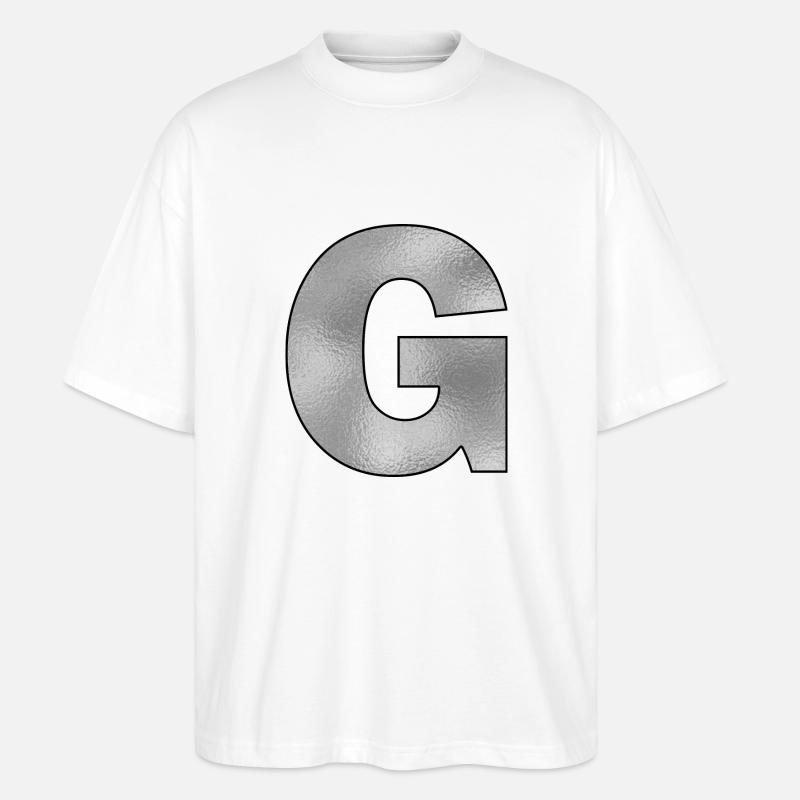 Buchstabe G Silber - Stanley/Stella Oversized Unisex Bio T-Shirt Blaster 2.0 - Weiß