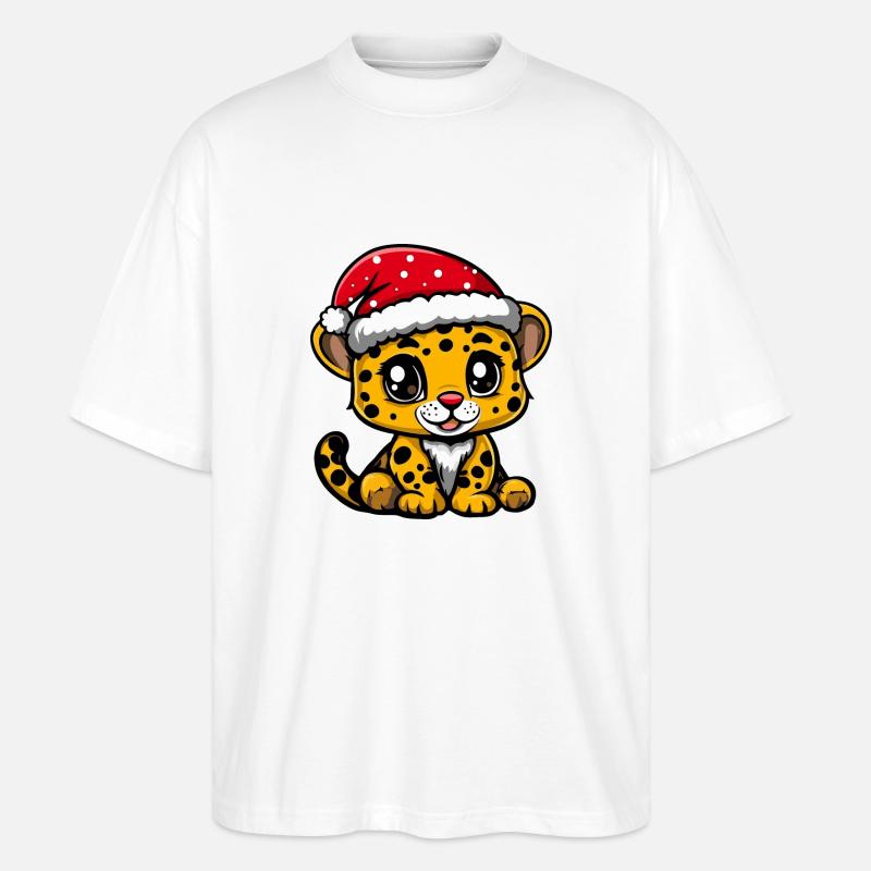 Leopard Weihnachten - Stanley/Stella Oversized Unisex Bio T-Shirt Blaster 2.0 - Weiß