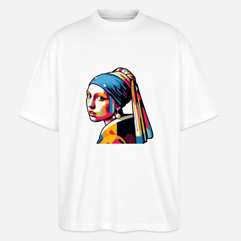 Mädchen mit Perlenohrring modern - Stanley/Stella Oversized Unisex Bio T-Shirt Blaster 2.0 - Weiß
