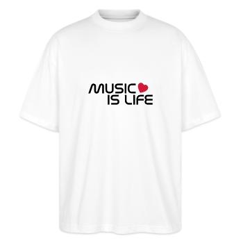 music is life heart FR - T-shirt bio Blaster 2.0 coupe oversize Stanley/Stella Unisexe - blanc - Devant - Alina (178cm) & Michal (187cm)