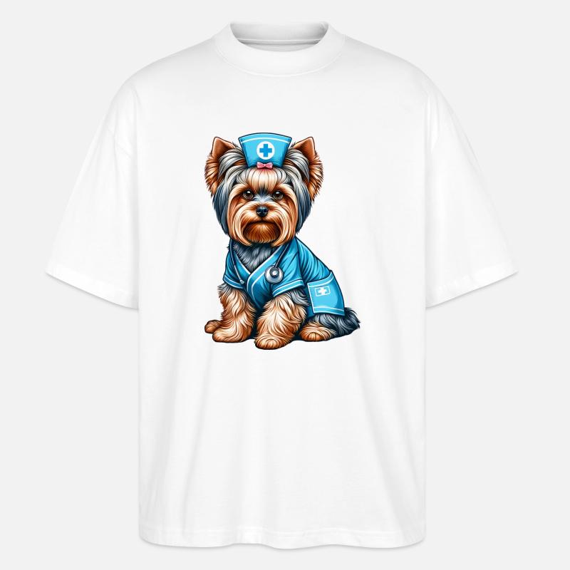 Yorkshire Terrier Krankenschwester - Stanley/Stella Oversized Unisex Bio T-Shirt Blaster 2.0 - Weiß