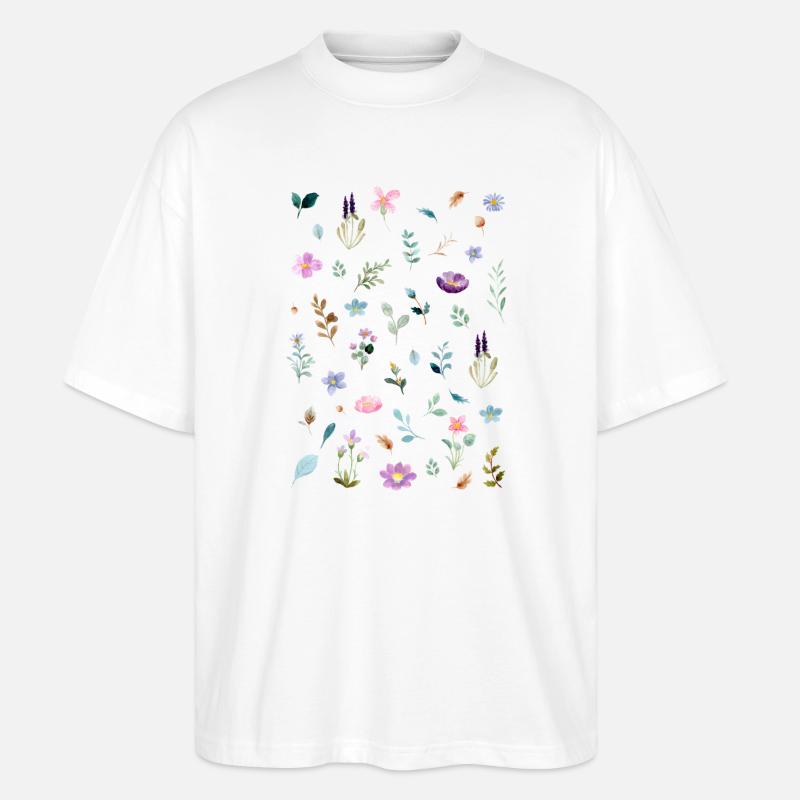 Aquarell Blumen auf Schwarz - Stanley/Stella Oversized Unisex Bio T-Shirt Blaster 2.0 - Weiß