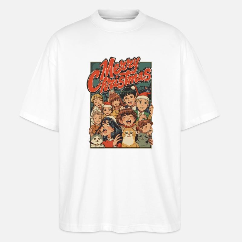 Retro Weihnachtskinder Katzen Cartoon - Stanley/Stella Oversized Unisex Bio T-Shirt Blaster 2.0 - Weiß