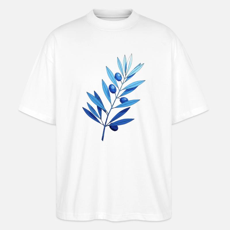 Zweig | Blaues Blattgeäst mit Blaubeeren - Stanley/Stella Oversized Unisex Bio T-Shirt Blaster 2.0 - Weiß