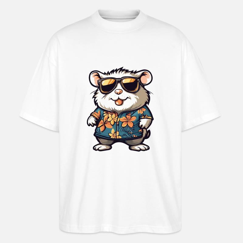 Hamster Bande dessinée Vacances - T-shirt bio Blaster 2.0 coupe oversize Stanley/Stella Unisexe - blanc