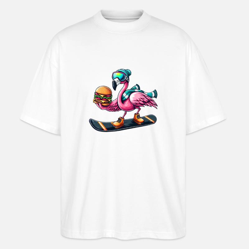 Flamingo Snowboard Hamburger Fun - Stanley/Stella Oversized Unisex Organic T-shirt Blaster 2.0 - white