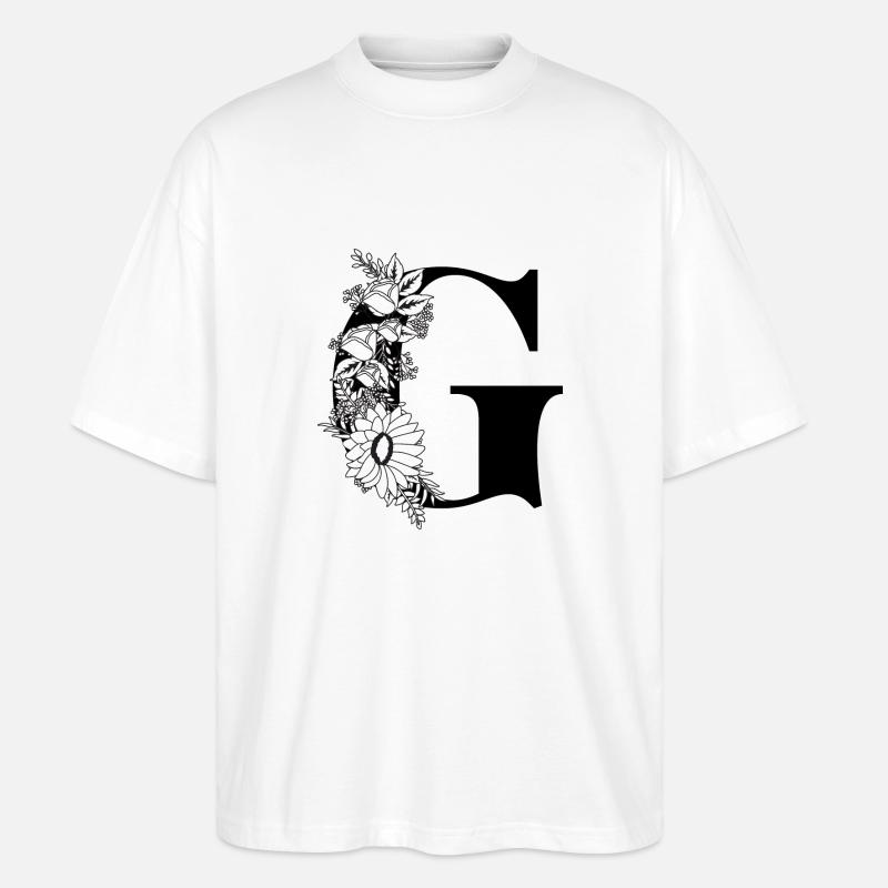 Blumenbuchstabe g schwarz-weiß - Stanley/Stella Oversized Unisex Bio T-Shirt Blaster 2.0 - Weiß