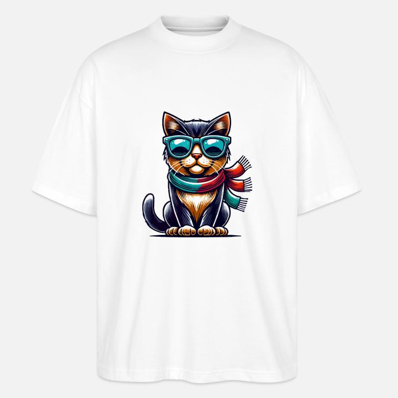 katze sonnenbrille comic - Stanley/Stella Oversized Unisex Bio T-Shirt Blaster 2.0 - Weiß