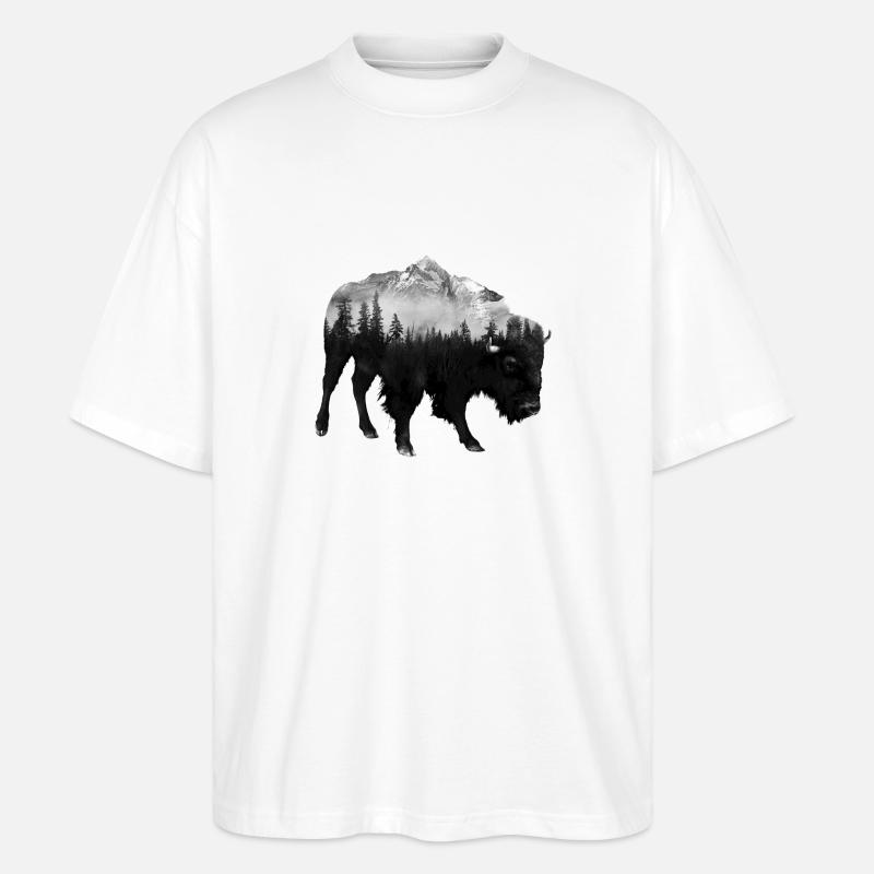 Double Exposure Bison - Stanley/Stella Oversized Unisex Bio T-Shirt Blaster 2.0 - Weiß