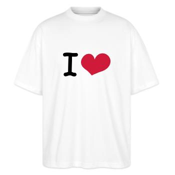 i love - Stanley/Stella Oversized Unisex Bio T-Shirt Blaster 2.0 - Weiß - Vorne - Alina (178cm) & Michal (187cm)