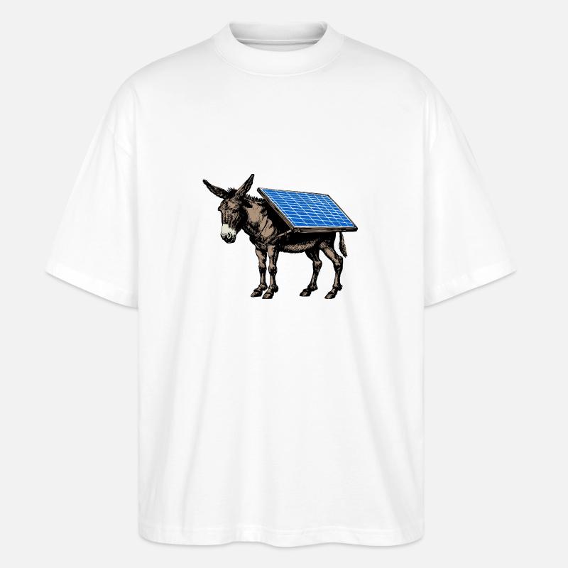 Solar - Esel - Lasttier, Packesel, Solarpanel - Stanley/Stella Oversized Unisex Bio T-Shirt Blaster 2.0 - Weiß
