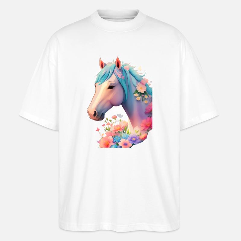 Blütenpferdchen - Stanley/Stella Oversized Unisex Bio T-Shirt Blaster 2.0 - Weiß