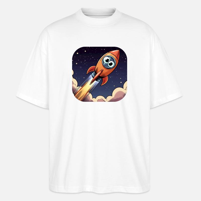 Comic Rakete mit Augen - Stanley/Stella Oversized Unisex Bio T-Shirt Blaster 2.0 - Weiß
