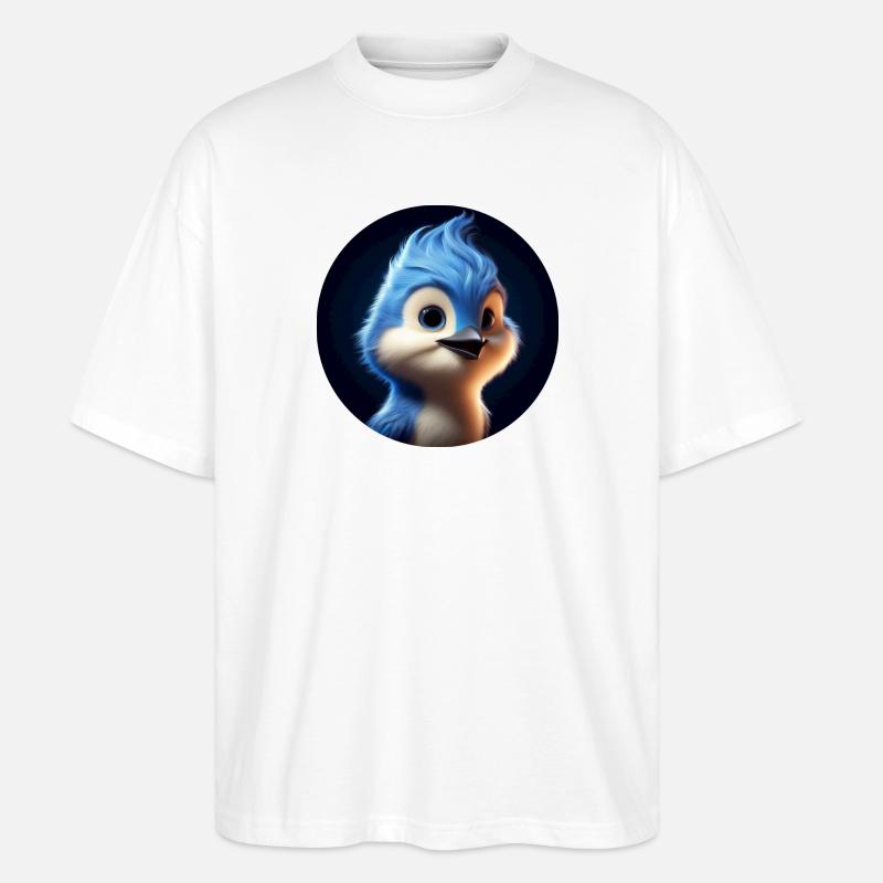 Blauer Vogel im Animationsstil - Stanley/Stella Oversized Unisex Bio T-Shirt Blaster 2.0 - Weiß