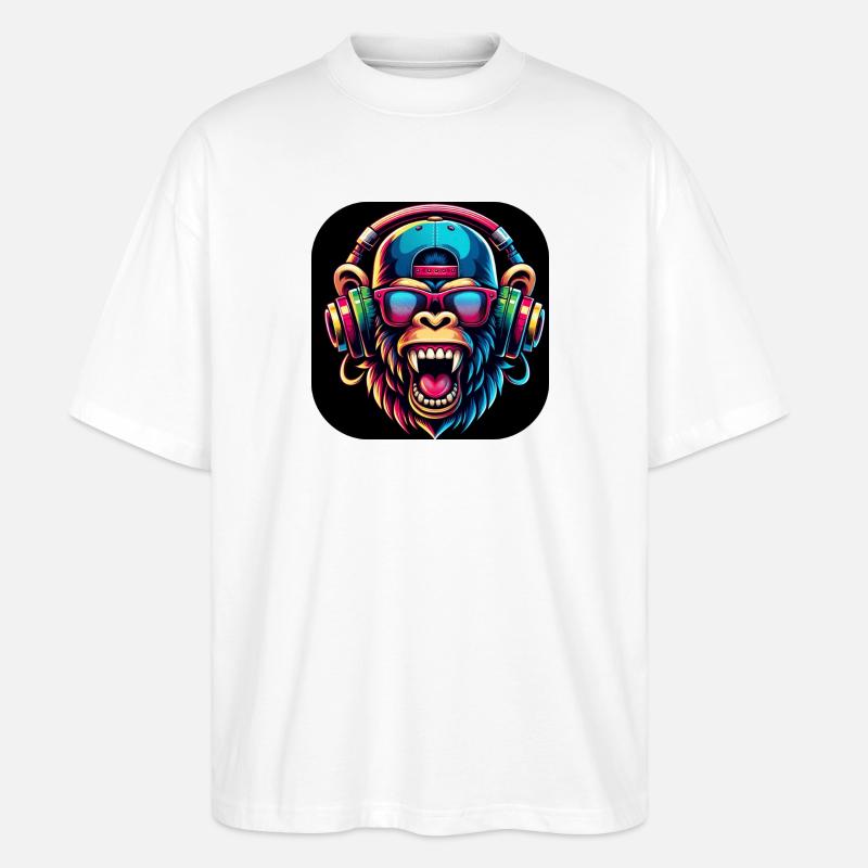 Affe Bunt Zähne Brüllen Cap - Stanley/Stella Oversized Unisex Bio T-Shirt Blaster 2.0 - Weiß