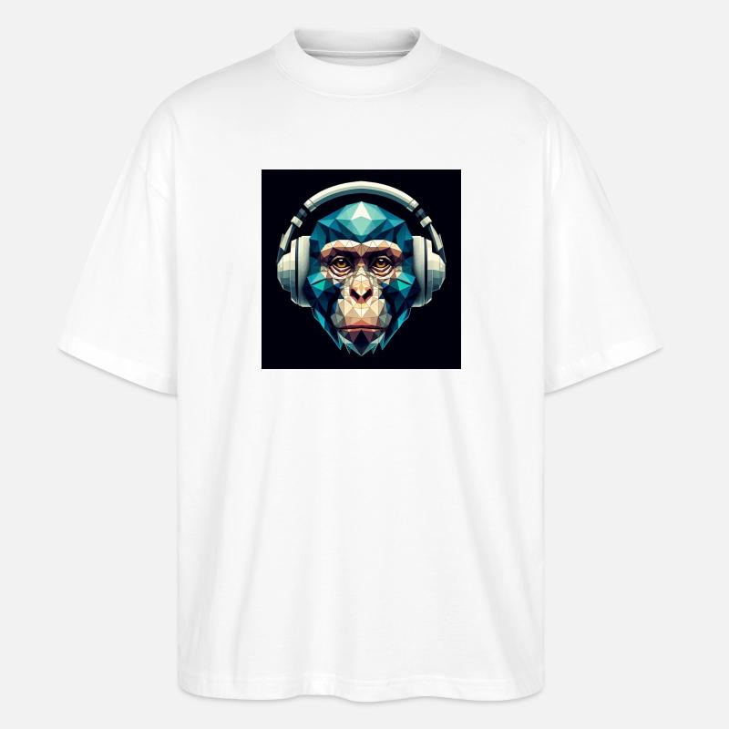 Ein Affe mit Kopfhörer im Polygon-Stil - Stanley/Stella Oversized Unisex Bio T-Shirt Blaster 2.0 - Weiß