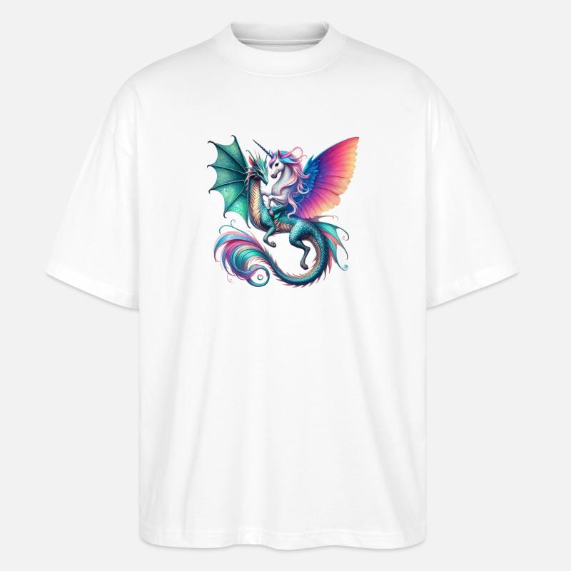 Regenbogen Drachen EInhorn Fusion - Stanley/Stella Oversized Unisex Bio T-Shirt Blaster 2.0 - Weiß