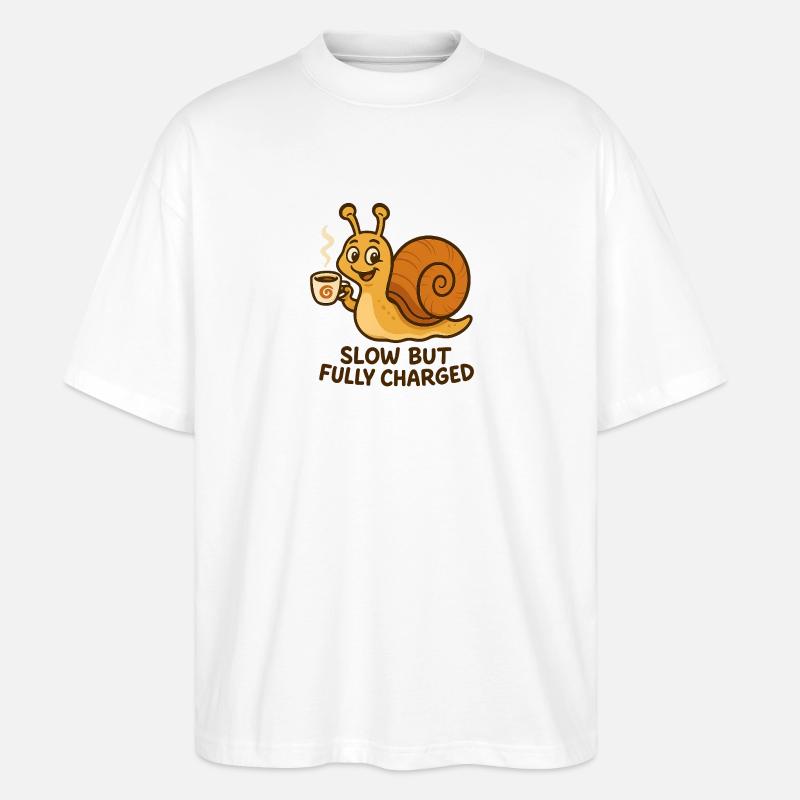 Lustige Schnecke mit Kaffee - Stanley/Stella Oversized Unisex Bio T-Shirt Blaster 2.0 - Weiß