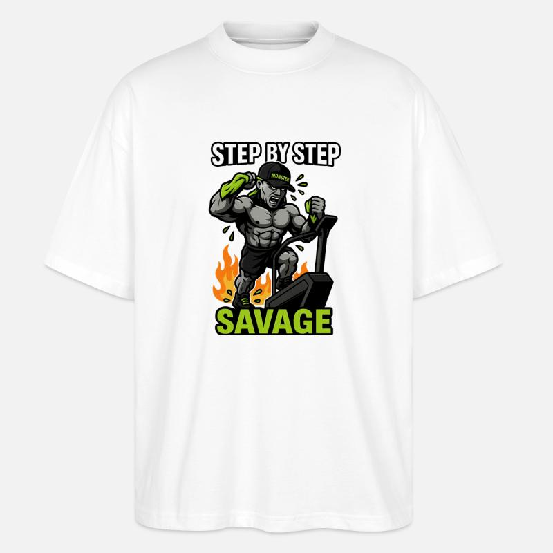 Step by Step Savage Cardio - Stanley/Stella Oversized Unisex Bio T-Shirt Blaster 2.0 - Weiß