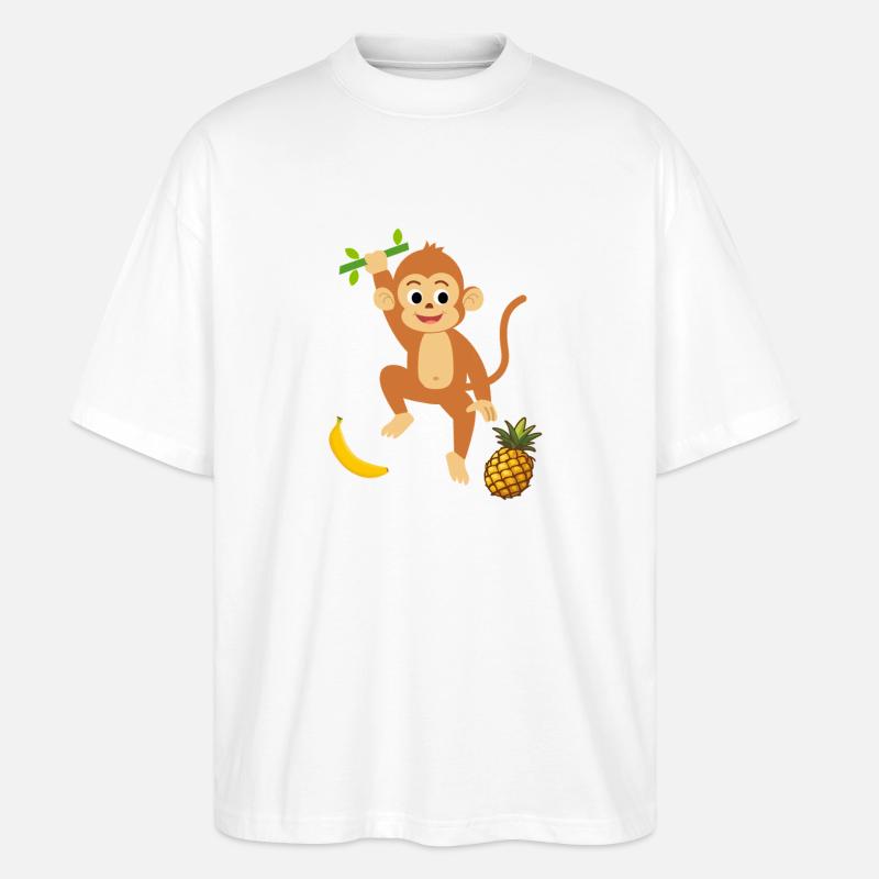Player Monkey mit Ananas und Banane - Stanley/Stella Oversized Unisex Bio T-Shirt Blaster 2.0 - Weiß