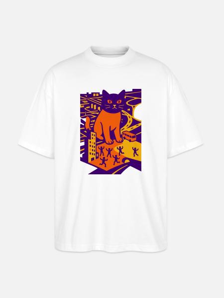 Chat géant dans la ville - T-shirt bio Blaster 2.0 coupe oversize Stanley/Stella Unisexe - blanc