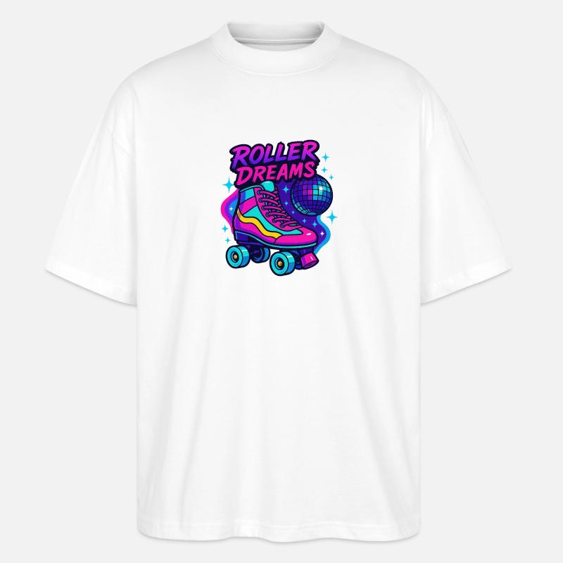 Neon Rollschuhe Disco Design - Stanley/Stella Oversized Unisex Bio T-Shirt Blaster 2.0 - Weiß