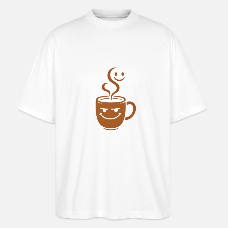 Fröhlicher Kaffeebecher mit Smileys - Stanley/Stella Oversized Unisex Bio T-Shirt Blaster 2.0 - Weiß