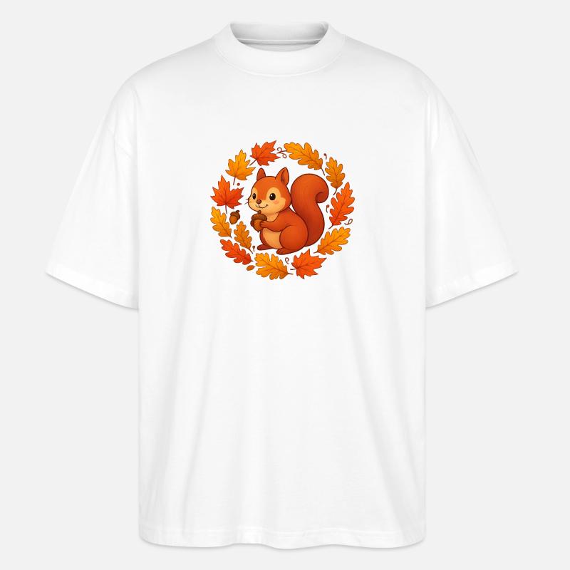 Herbstliches Eichhörnchen im Laubkranz - Stanley/Stella Oversized Unisex Bio T-Shirt Blaster 2.0 - Weiß