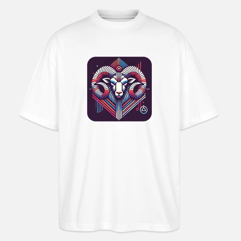 Neon Widder Ram Geometrische Linienkunst - Stanley/Stella Oversized Unisex Bio T-Shirt Blaster 2.0 - Weiß