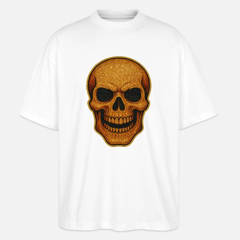 Glitzernder Goldschädel Schädel-Design - Stanley/Stella Oversized Unisex Bio T-Shirt Blaster 2.0 - Weiß