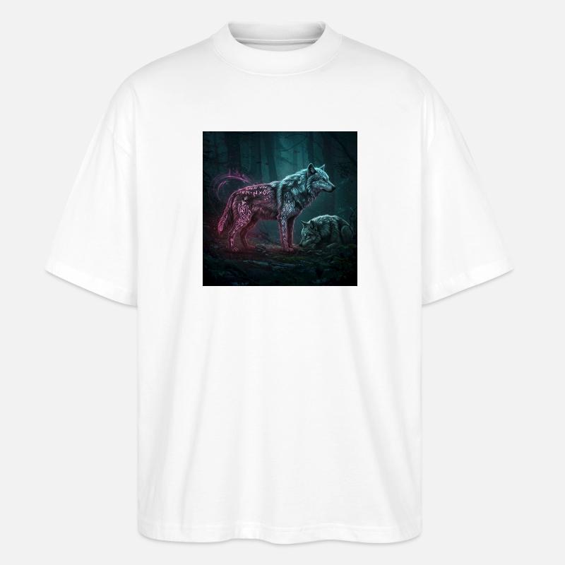 Neonrunen Wolfwald im Mondschein - Stanley/Stella Oversized Unisex Bio T-Shirt Blaster 2.0 - Weiß