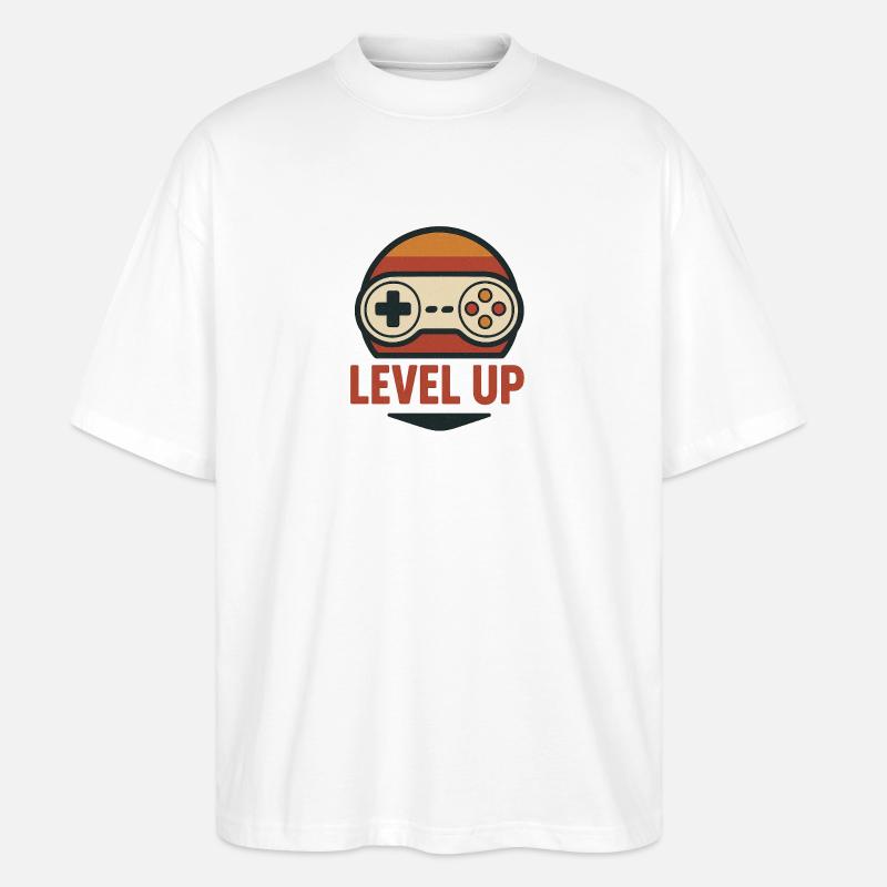 Level Up Retro Controller Graphics - Stanley/Stella Oversized Unisex Organic T-shirt Blaster 2.0 - white
