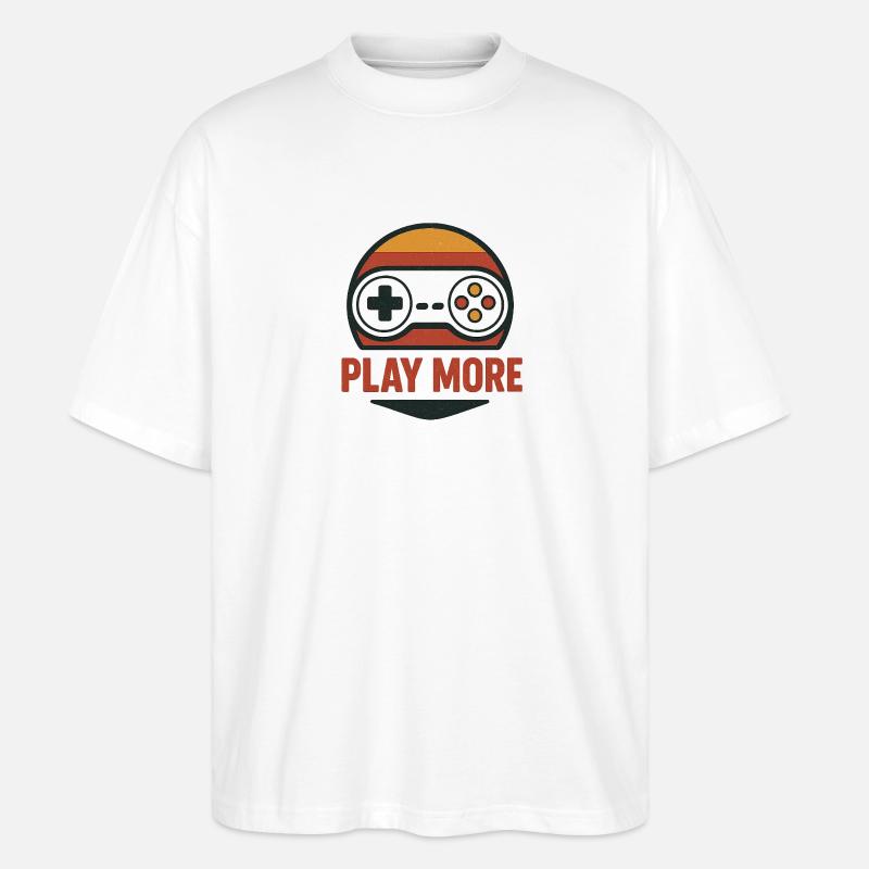 Retro Controller Motiv Play More - Stanley/Stella Oversized Unisex Bio T-Shirt Blaster 2.0 - Weiß