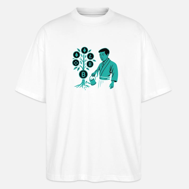 Satoshi-Baum Wurzeln der Krypto-Revolution Bitcoin - Stanley/Stella Oversized Unisex Bio T-Shirt Blaster 2.0 - Weiß