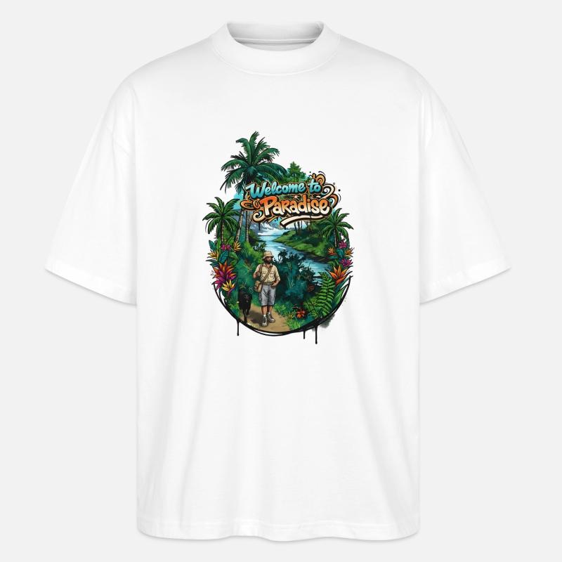 Willkommen im Paradies Pfad - Stanley/Stella Oversized Unisex Bio T-Shirt Blaster 2.0 - Weiß