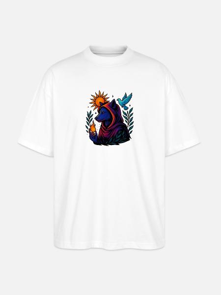 Flamme des Geistes – Kosmische Wolfskunst - Stanley/Stella Oversized Unisex Bio T-Shirt Blaster 2.0 - Weiß