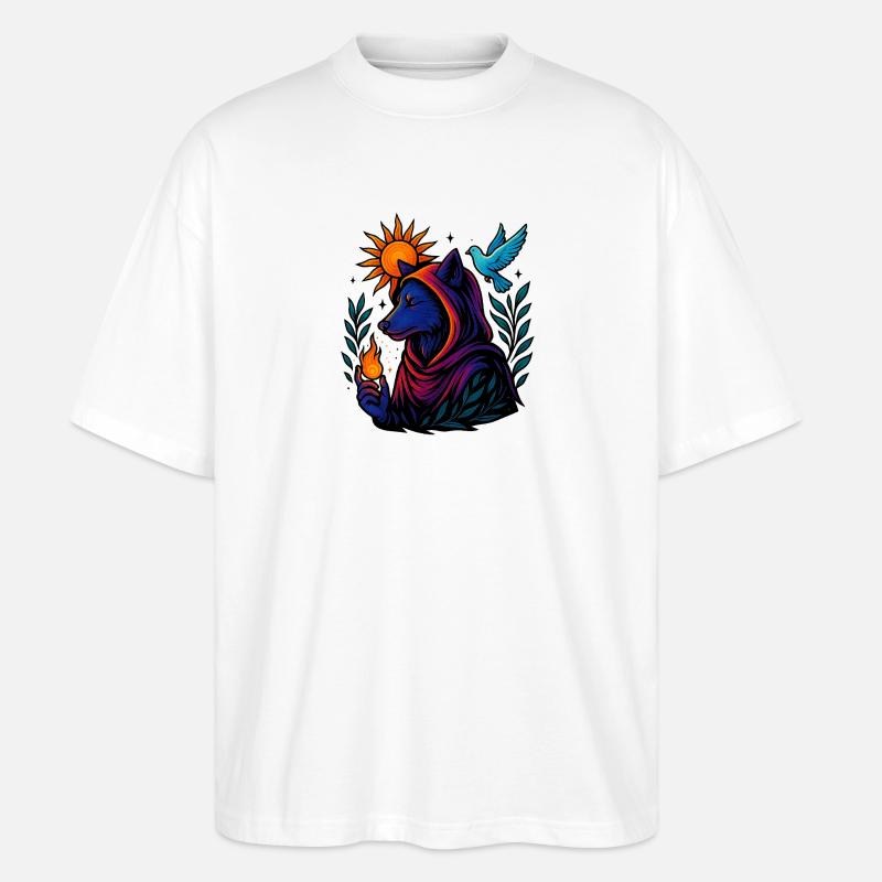 Flamme des Geistes – Kosmische Wolfskunst - Stanley/Stella Oversized Unisex Bio T-Shirt Blaster 2.0 - Weiß