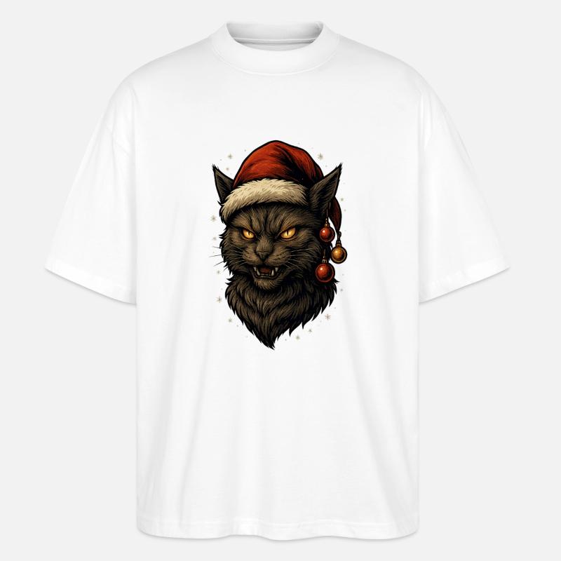 Schwarzer Weihnachtskater - Stanley/Stella Oversized Unisex Bio T-Shirt Blaster 2.0 - Weiß
