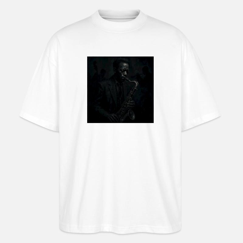 Deep Black Night Saxophon - Stanley/Stella Oversized Unisex Bio T-Shirt Blaster 2.0 - Weiß