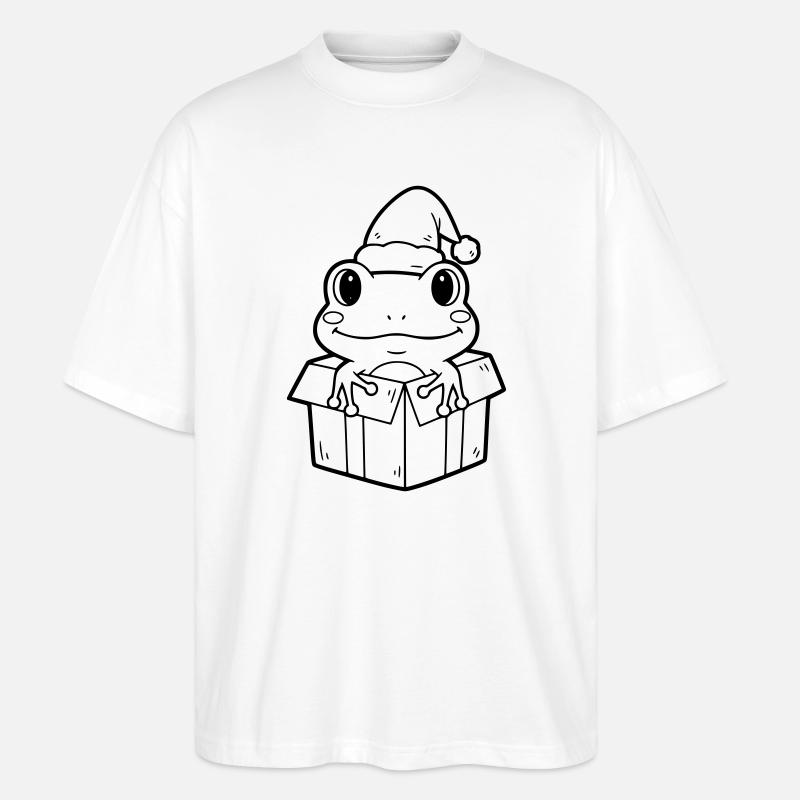 Weihnachtsfrosch in Geschenkbox Illustration - Stanley/Stella Oversized Unisex Bio T-Shirt Blaster 2.0 - Weiß