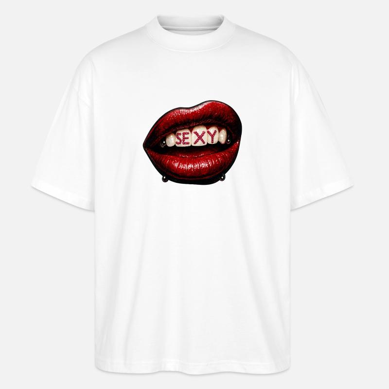 Lippen mit Perlenbuchstaben - Stanley/Stella Oversized Unisex Bio T-Shirt Blaster 2.0 - Weiß