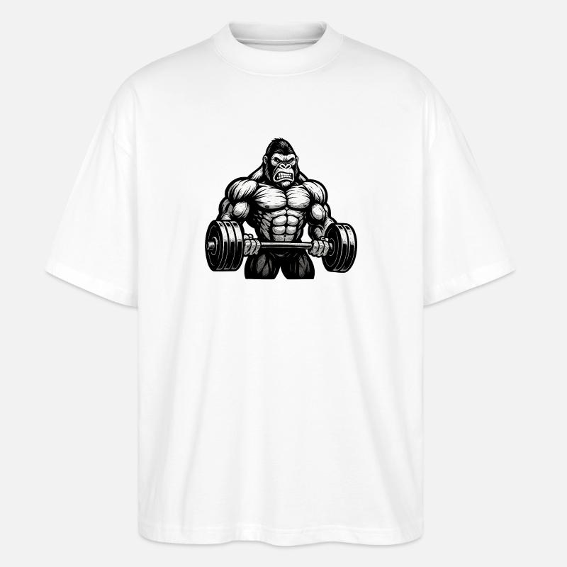 Kraftgorilla beim Hantelheben - Stanley/Stella Oversized Unisex Bio T-Shirt Blaster 2.0 - Weiß